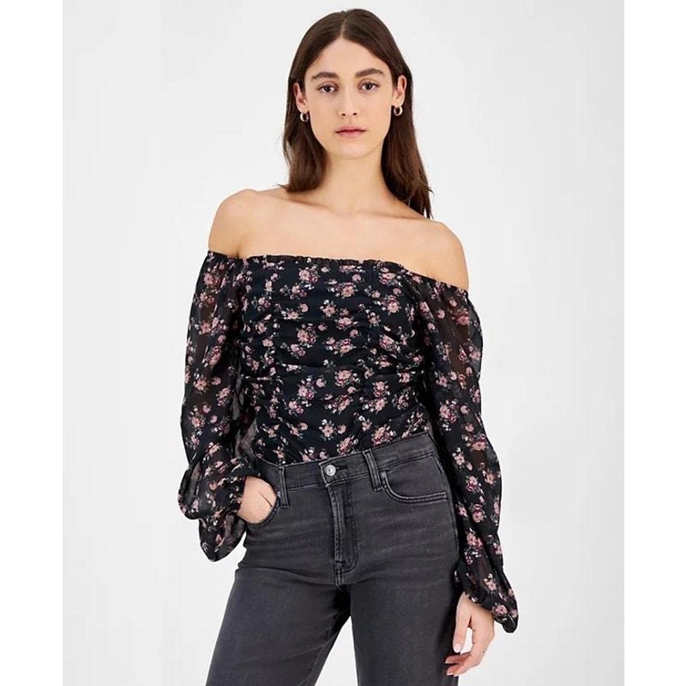 Celebrity Pink Black Floral Off-Shoulder Bodysuit